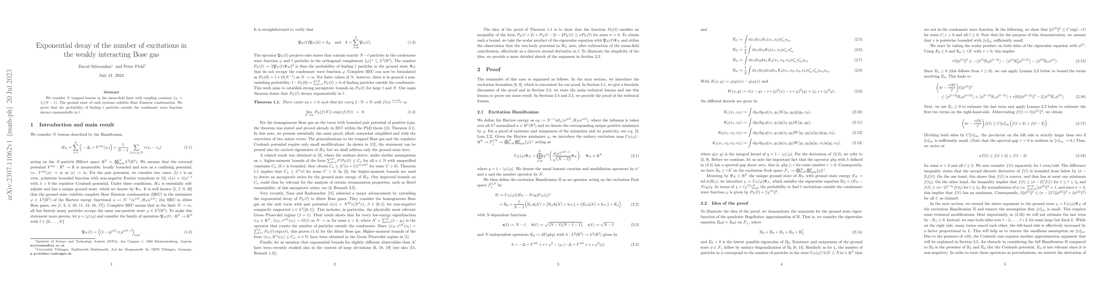 Thumbnail for Exponential decay of the number of excitations in the weakly interacting
  Bose gas