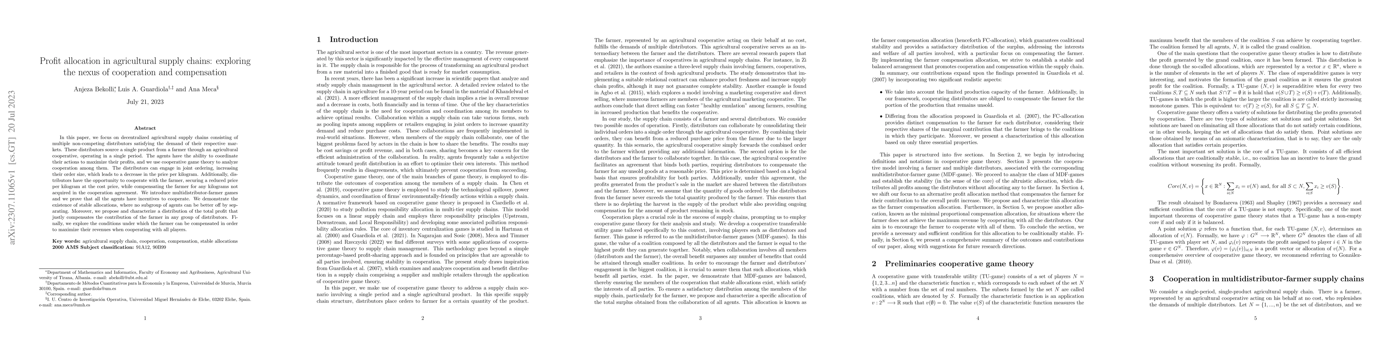 Thumbnail for Profit allocation in agricultural supply chains: exploring the nexus of
  cooperation and compensation