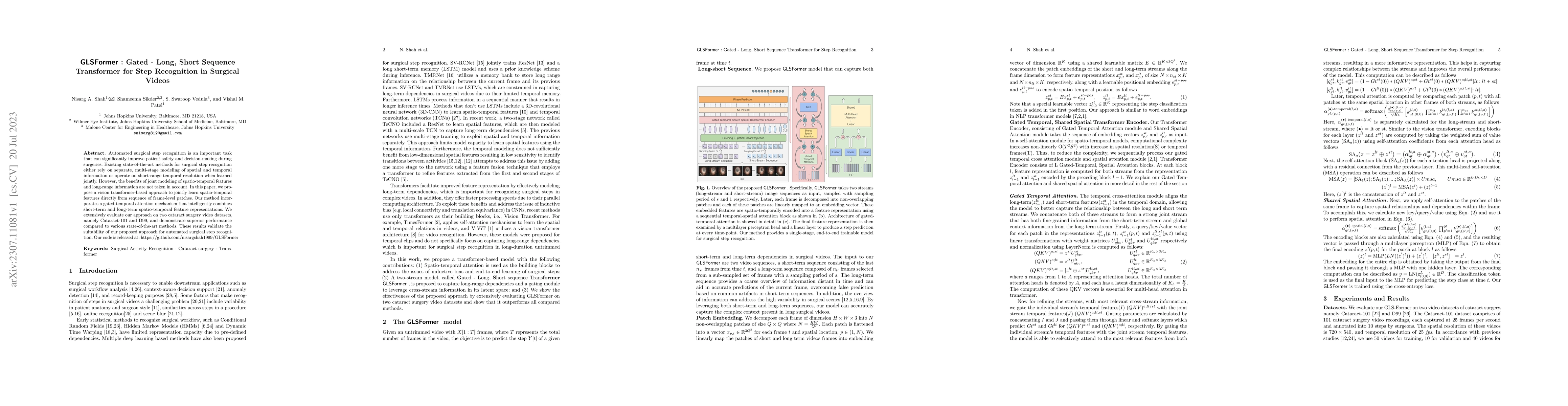 Thumbnail for GLSFormer: Gated - Long, Short Sequence Transformer for Step Recognition
  in Surgical Videos