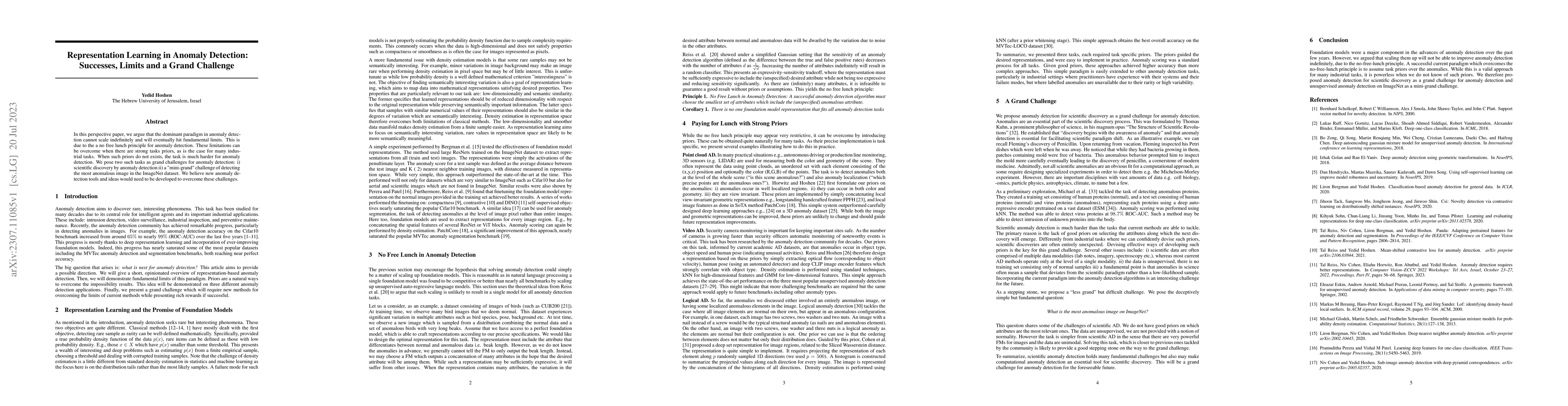 Thumbnail for Representation Learning in Anomaly Detection: Successes, Limits and a
  Grand Challenge