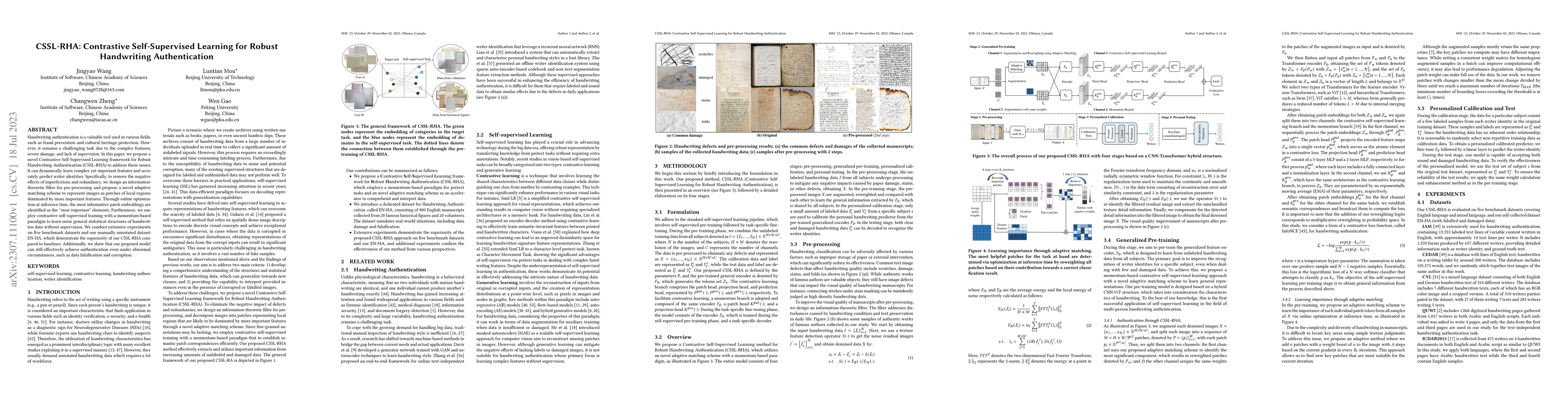 Thumbnail for CSSL-RHA: Contrastive Self-Supervised Learning for Robust Handwriting
  Authentication