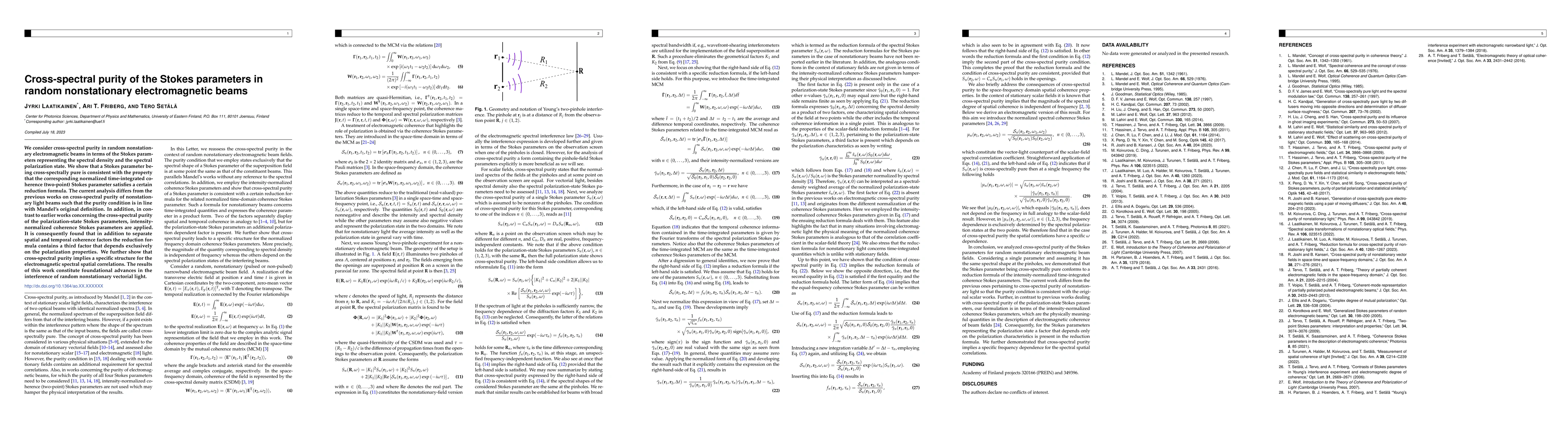 Thumbnail for Cross-spectral purity of the Stokes parameters in random nonstationary
  electromagnetic beams