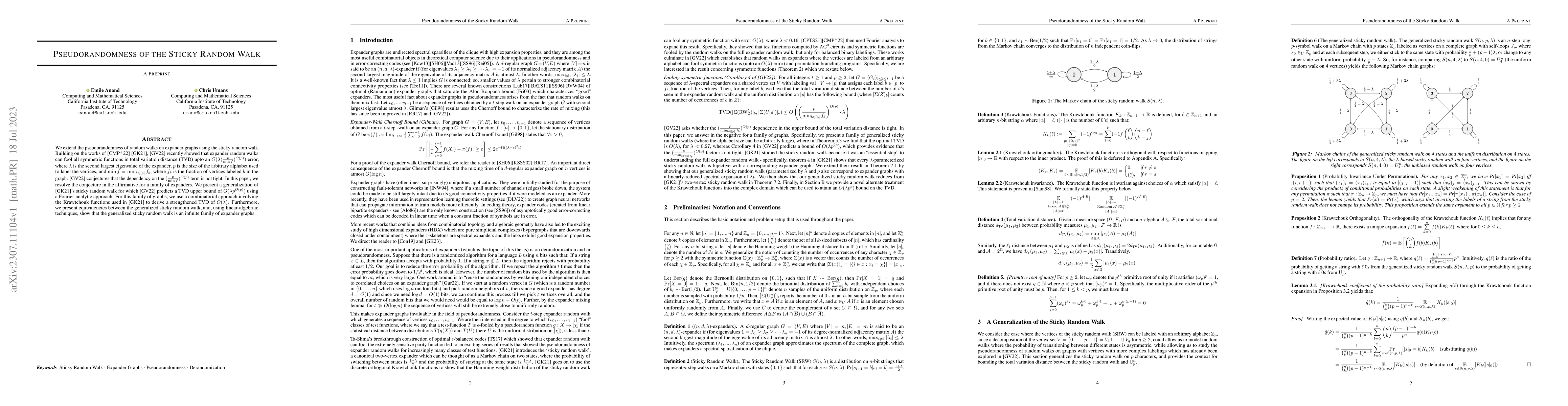 Thumbnail for Pseudorandomness of the Sticky Random Walk