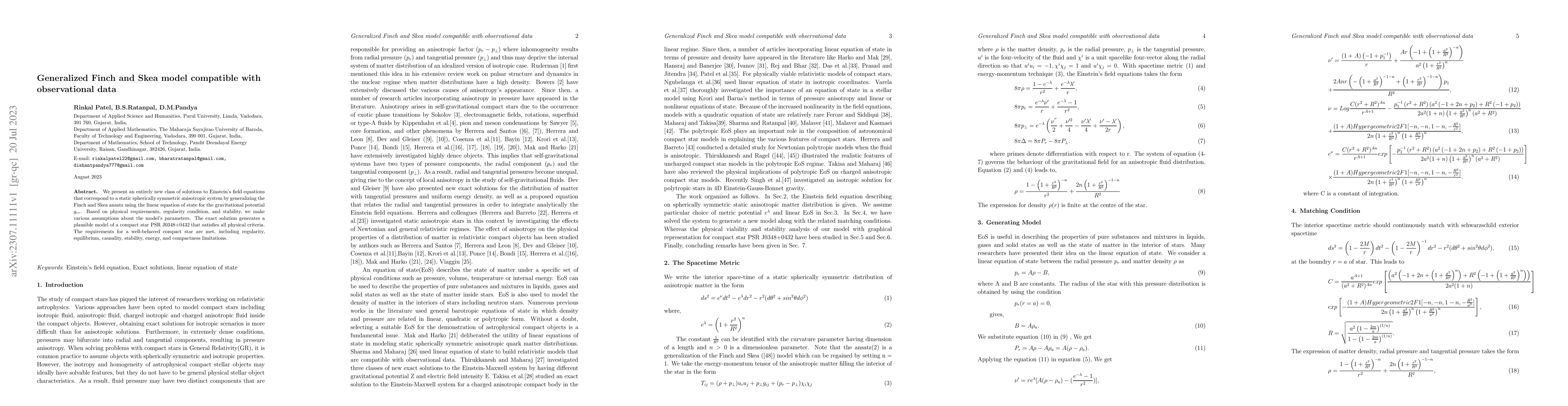 Thumbnail for Generalized Finch and Skea model compatible with observational data