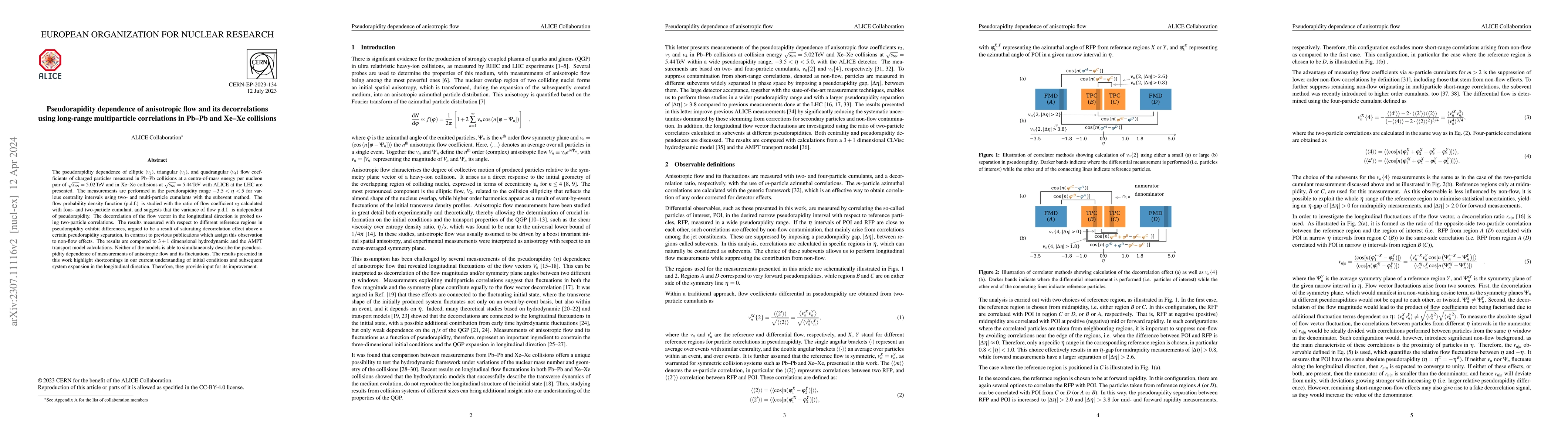 Thumbnail for Pseudorapidity dependence of anisotropic flow and its decorrelations
  using long-range multiparticle correlations in Pb-Pb and Xe-Xe collisions