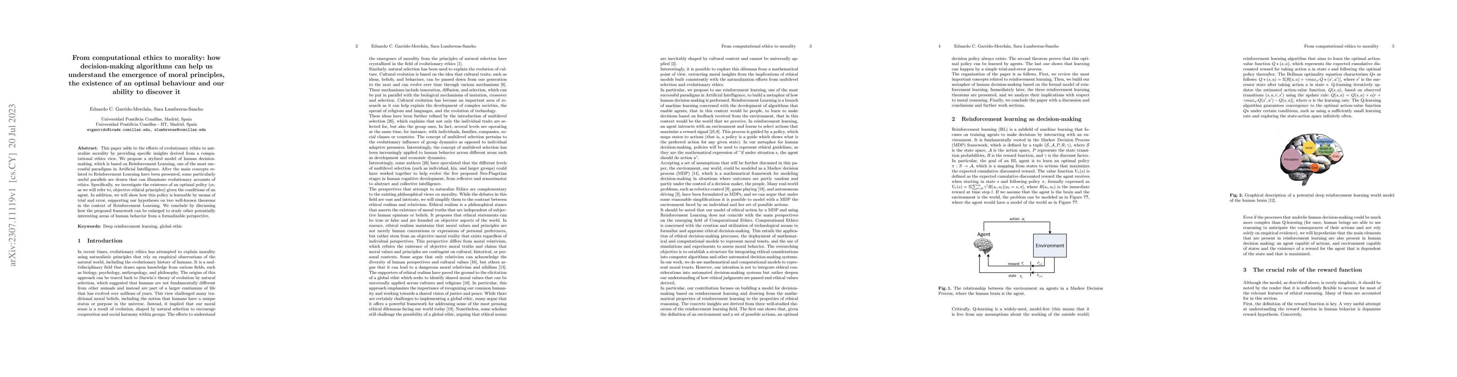 Thumbnail for From computational ethics to morality: how decision-making algorithms
  can help us understand the emergence of moral principles, the existence of an
  optimal behaviour and our ability to discover it