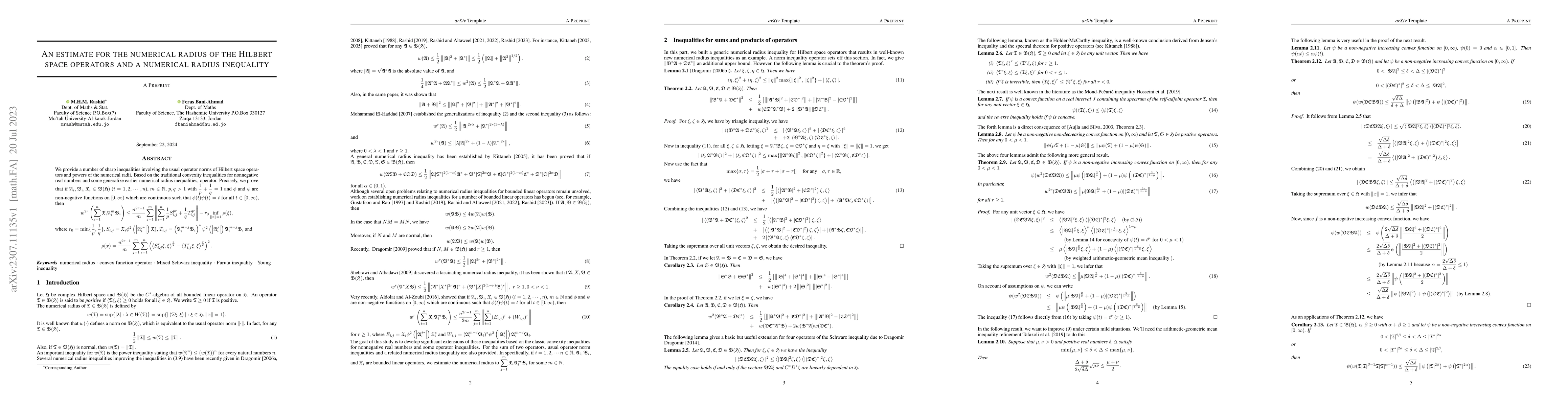 Thumbnail for An estimate for the numerical radius of the Hilbert space operators and
  a numerical radius inequality