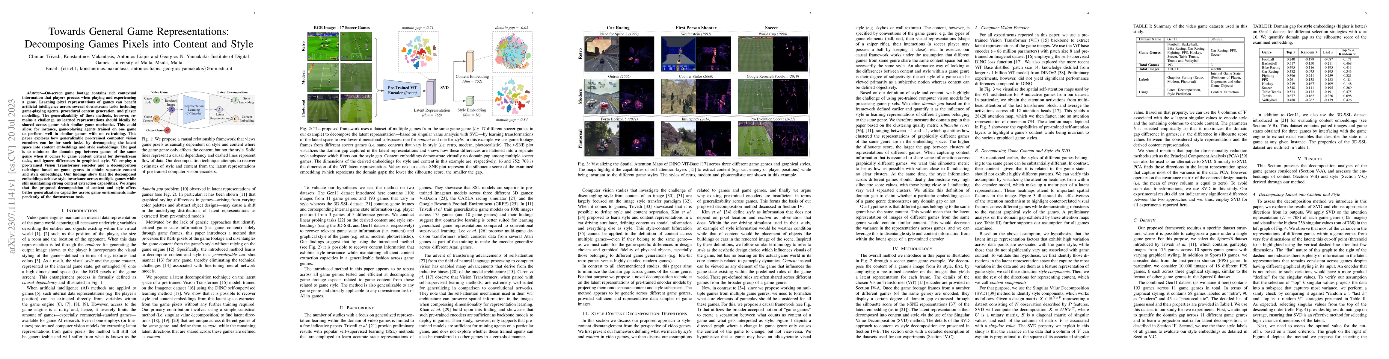 Thumbnail for Towards General Game Representations: Decomposing Games Pixels into
  Content and Style