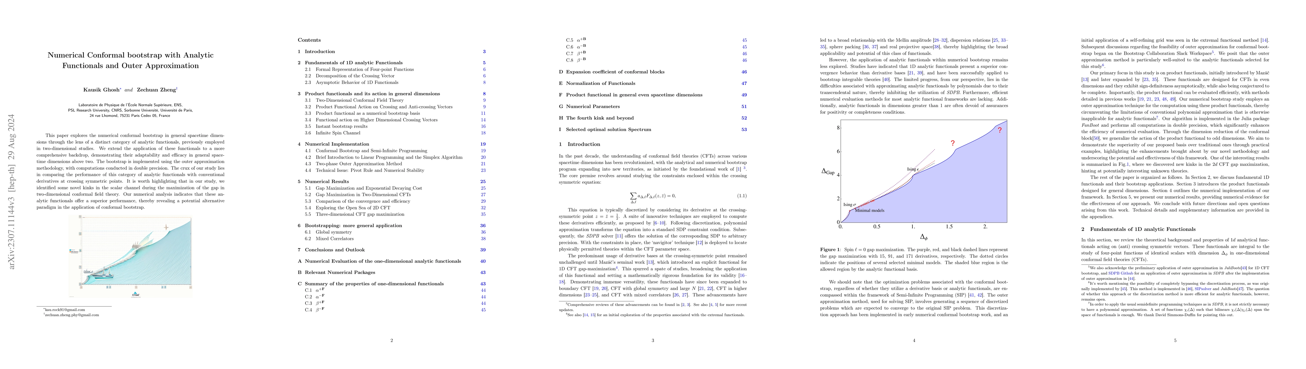 Thumbnail for Numerical Conformal bootstrap with Analytic Functionals and Outer
  Approximation