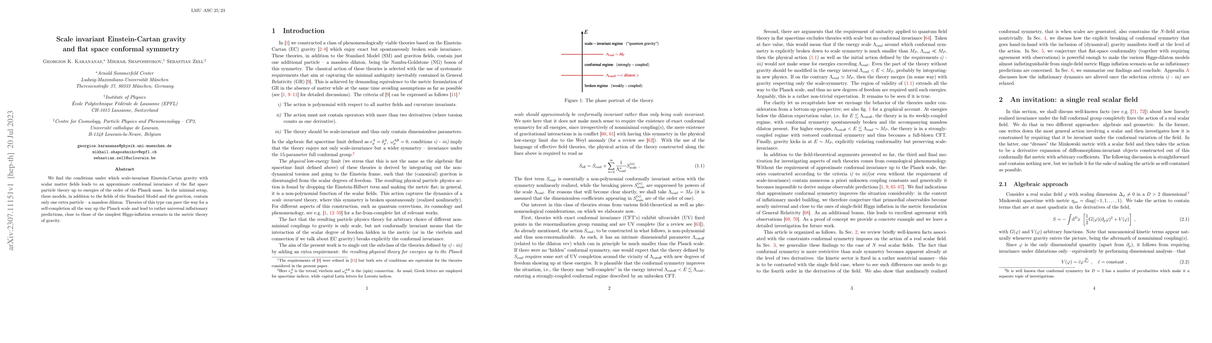 Thumbnail for Scale invariant Einstein-Cartan gravity and flat space conformal
  symmetry