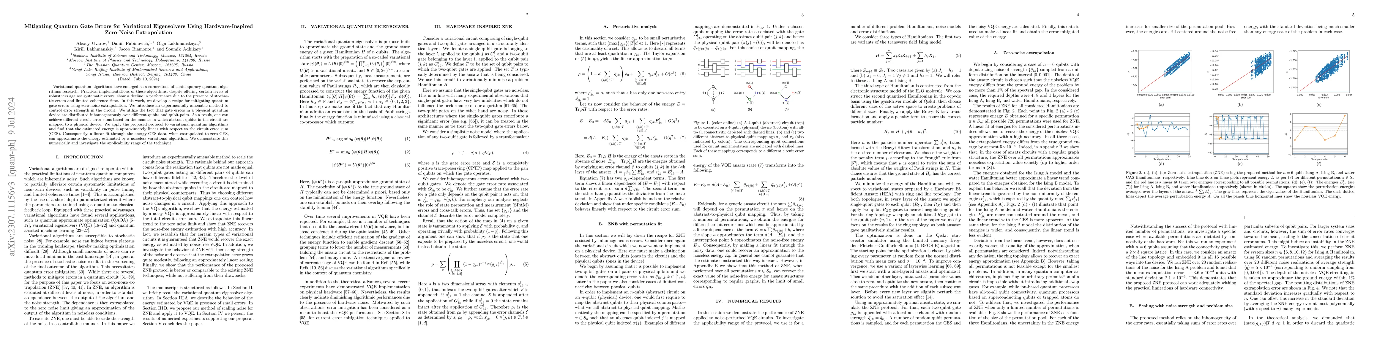 Thumbnail for Mitigating Quantum Gate Errors for Variational Eigensolvers Using
  Hardware-Inspired Zero-Noise Extrapolation