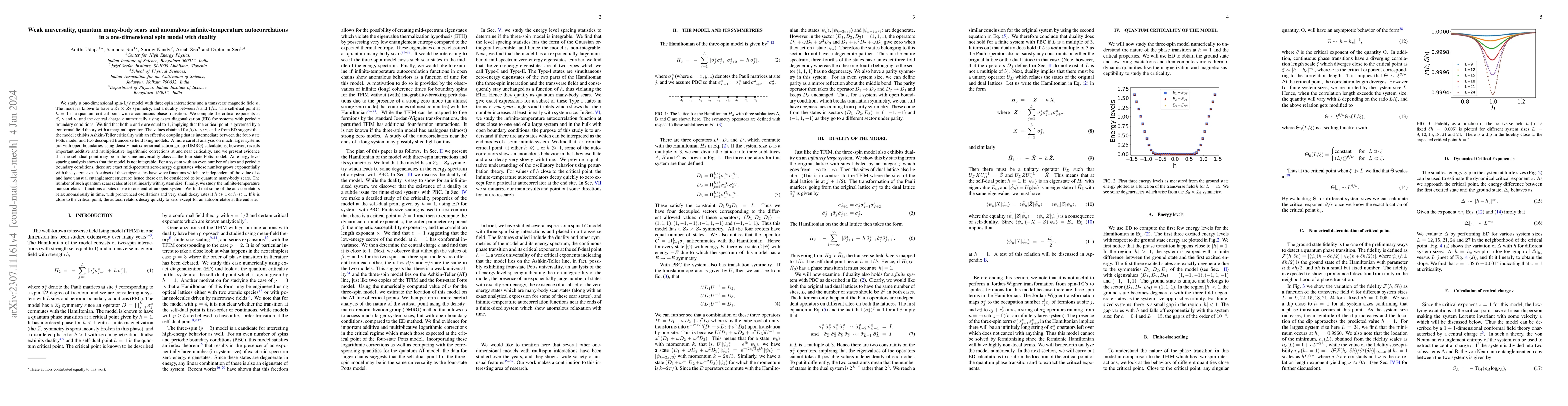 Thumbnail for Weak universality, quantum many-body scars and anomalous
  infinite-temperature autocorrelations in a one-dimensional spin model with
  duality
