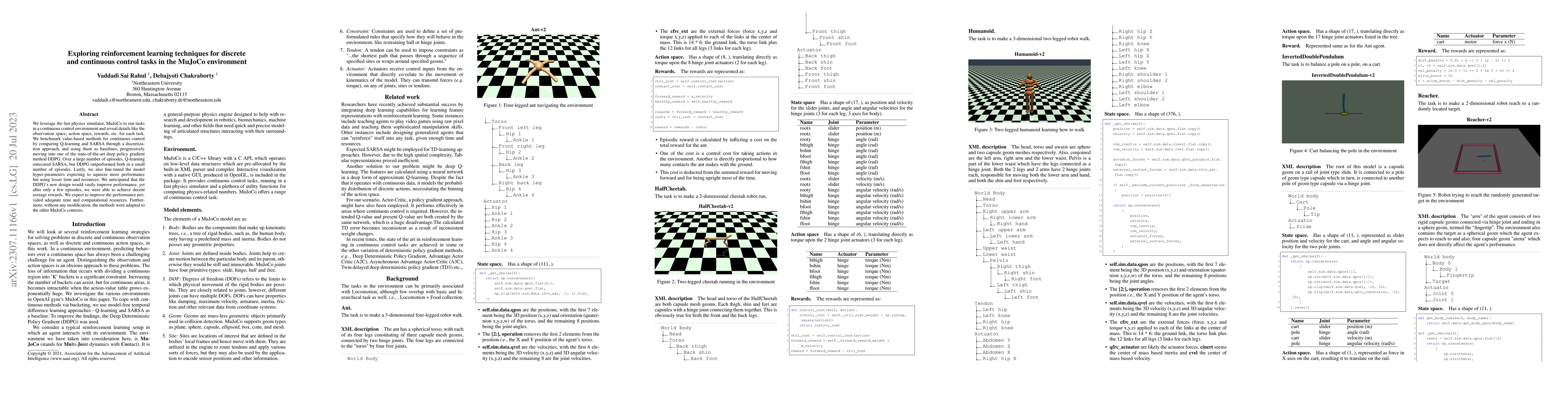 Thumbnail for Exploring reinforcement learning techniques for discrete and continuous
  control tasks in the MuJoCo environment