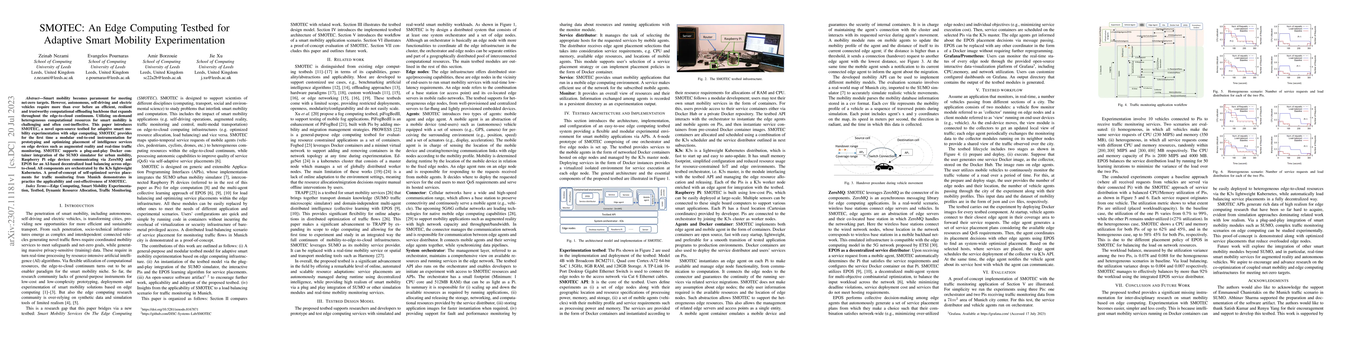 Thumbnail for SMOTEC: An Edge Computing Testbed for Adaptive Smart Mobility
  Experimentation