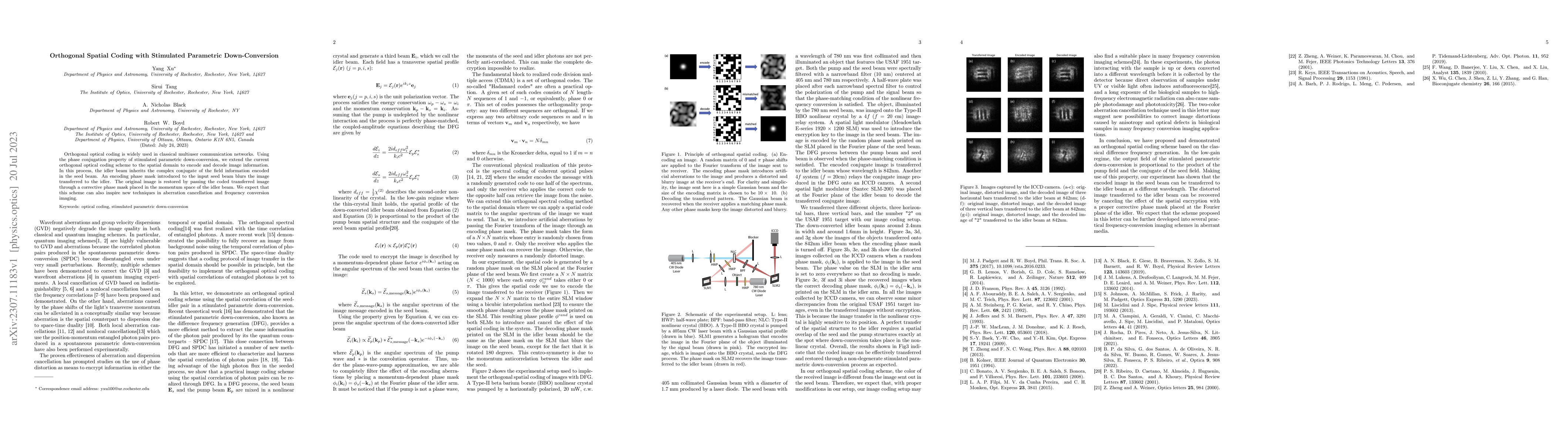Thumbnail for Orthogonal Spatial Coding with Stimulated Parametric Down-Conversion