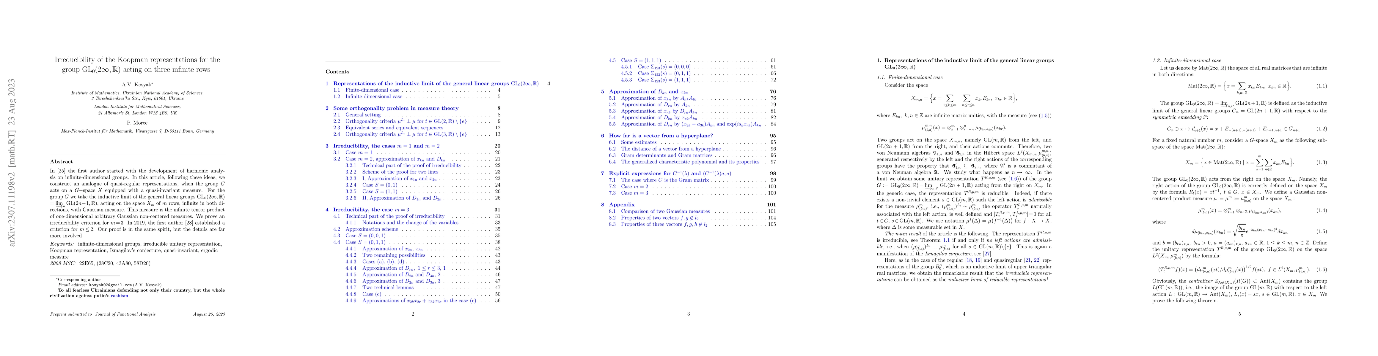Thumbnail for Irreducibility of the Koopman representations for the group ${\rm
  GL}_0(2\infty,{\mathbb R})$ acting on three infinite rows