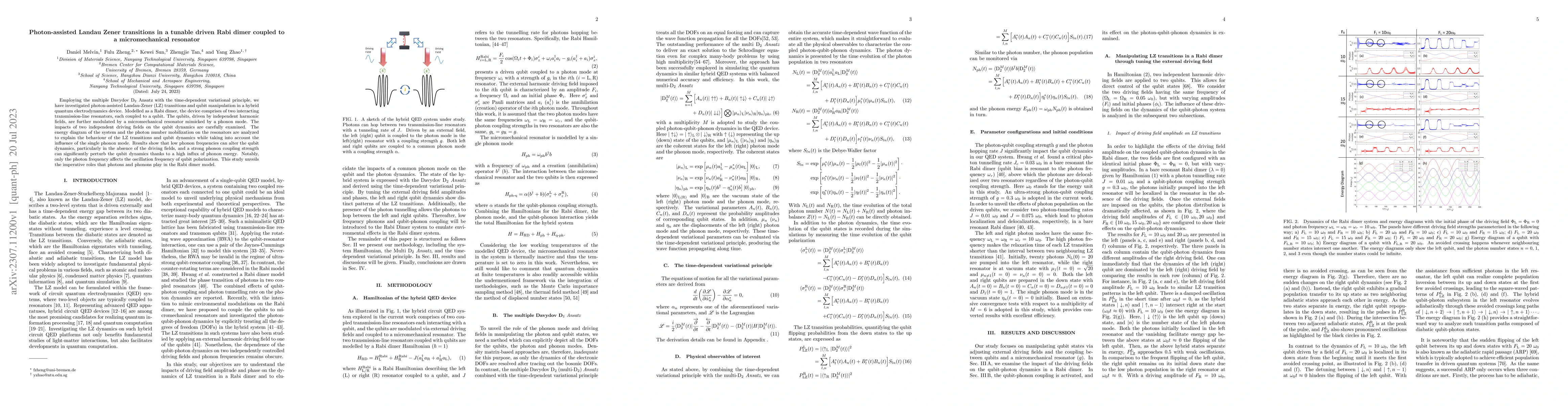 Thumbnail for Photon-assisted Landau Zener transitions in a tunable driven Rabi dimer
  coupled to a micromechanical resonator