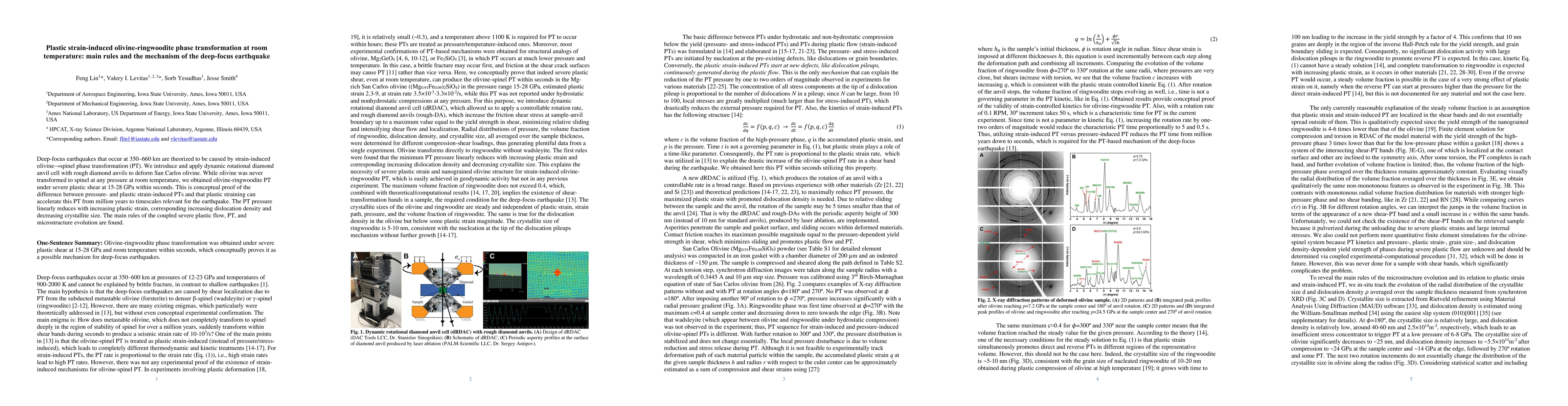 Thumbnail for Plastic strain-induced olivine-ringwoodite phase transformation at room
  temperature: main rules and the mechanism of the deep-focus earthquake