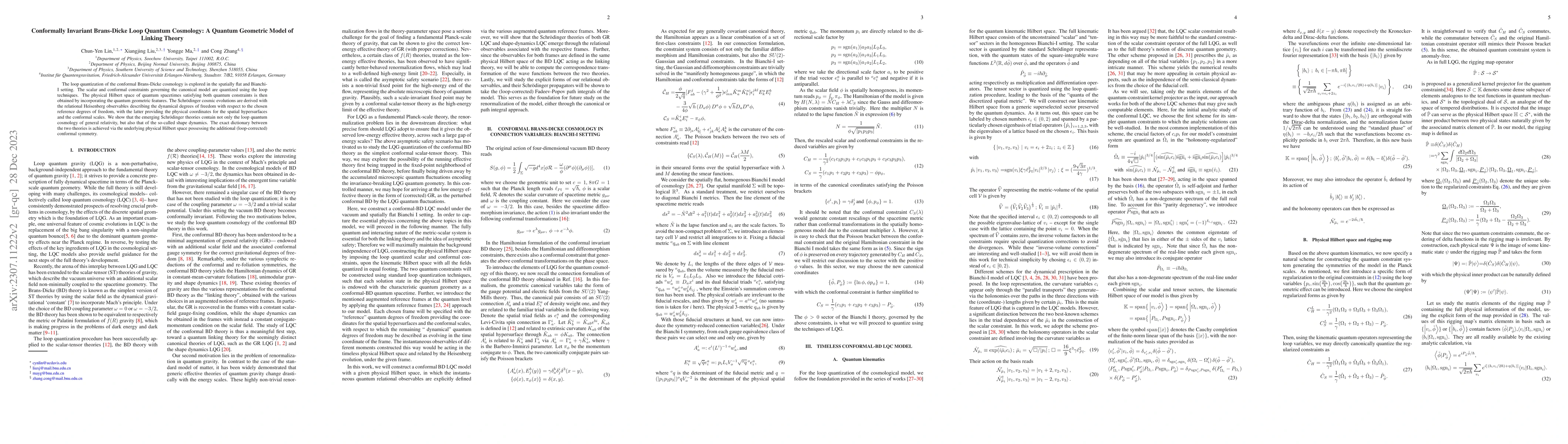 Thumbnail for Conformally Invariant Brans-Dicke Loop Quantum Cosmology: A Quantum
  Geometric Model of Linking Theory
