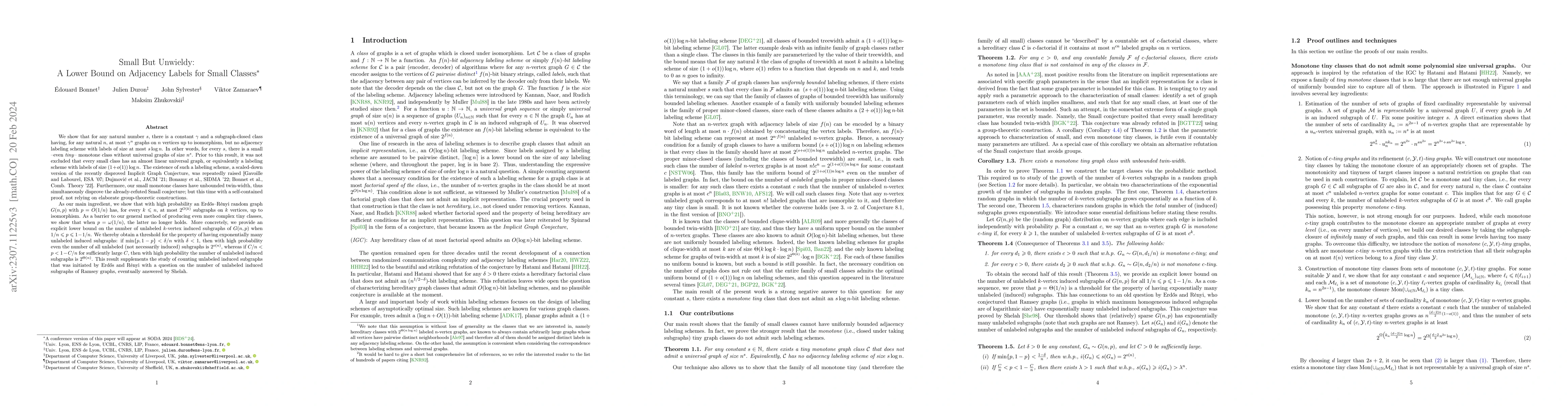 Thumbnail for Small But Unwieldy: A Lower Bound on Adjacency Labels for Small Classes