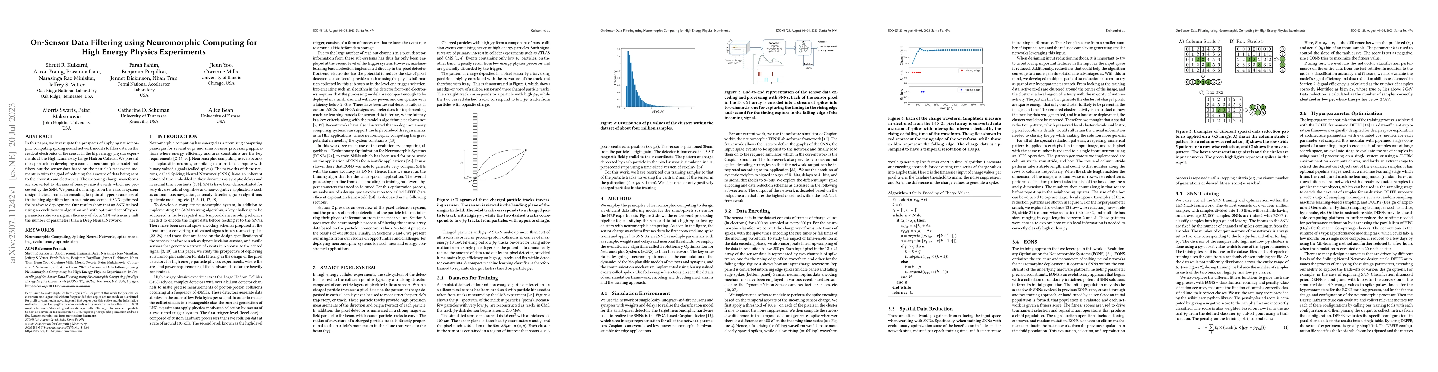 Thumbnail for On-Sensor Data Filtering using Neuromorphic Computing for High Energy
  Physics Experiments