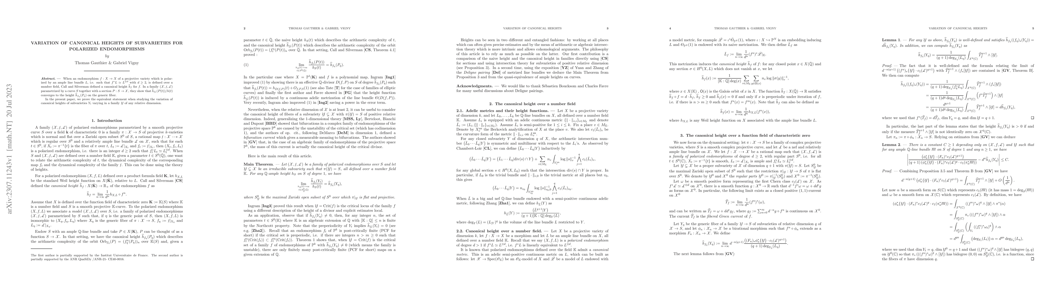 Thumbnail for Variation of canonical heights of subvarieties for polarized
  endomorphisms