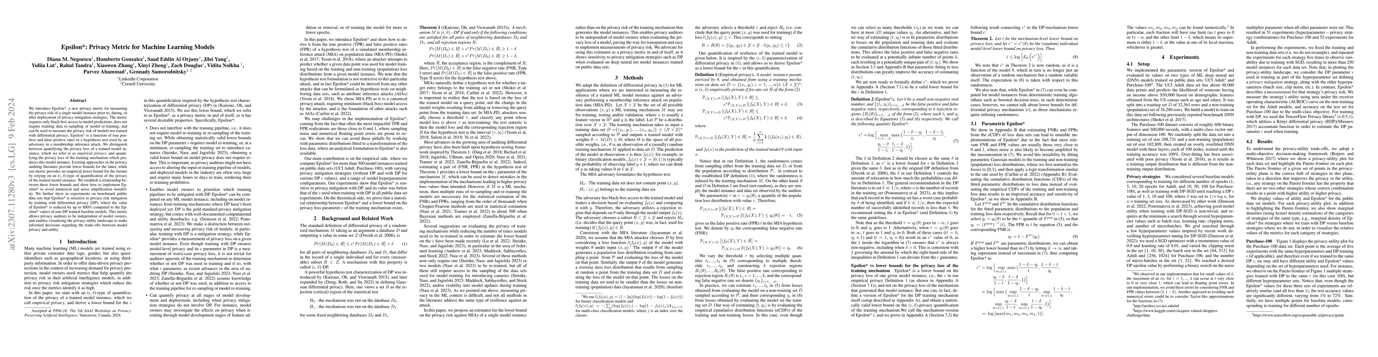 Thumbnail for Epsilon*: Privacy Metric for Machine Learning Models