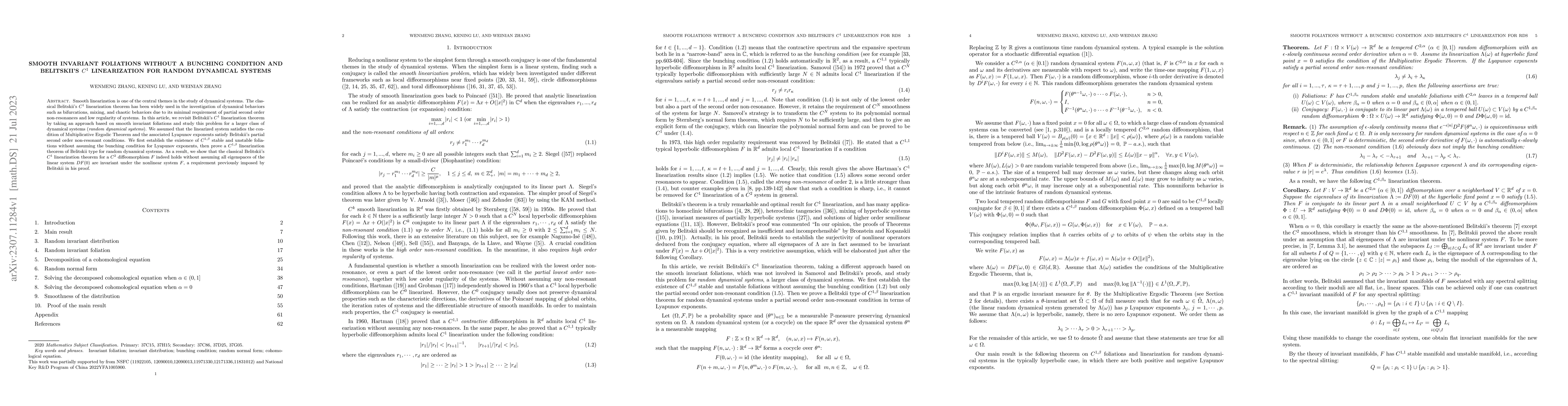 Thumbnail for Smooth invariant foliations without a bunching condition and Belitskii's
  $C^{1}$ linearization for random dynamical systems
