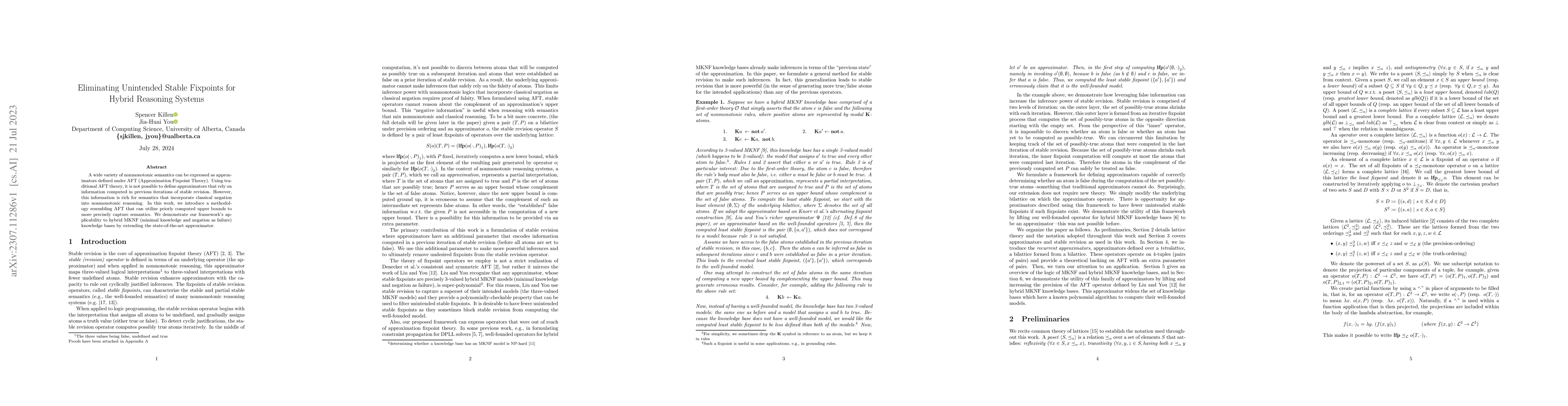 Thumbnail for Eliminating Unintended Stable Fixpoints for Hybrid Reasoning Systems