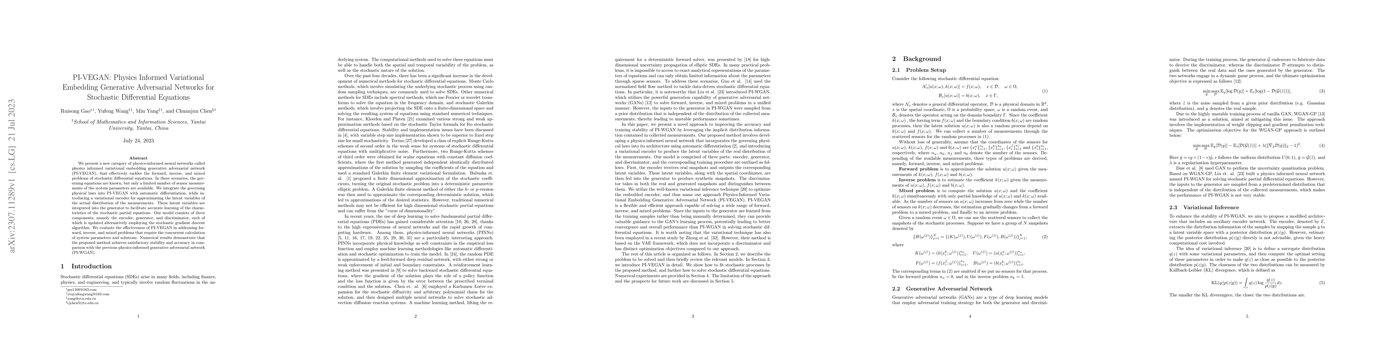 Thumbnail for PI-VEGAN: Physics Informed Variational Embedding Generative Adversarial
  Networks for Stochastic Differential Equations