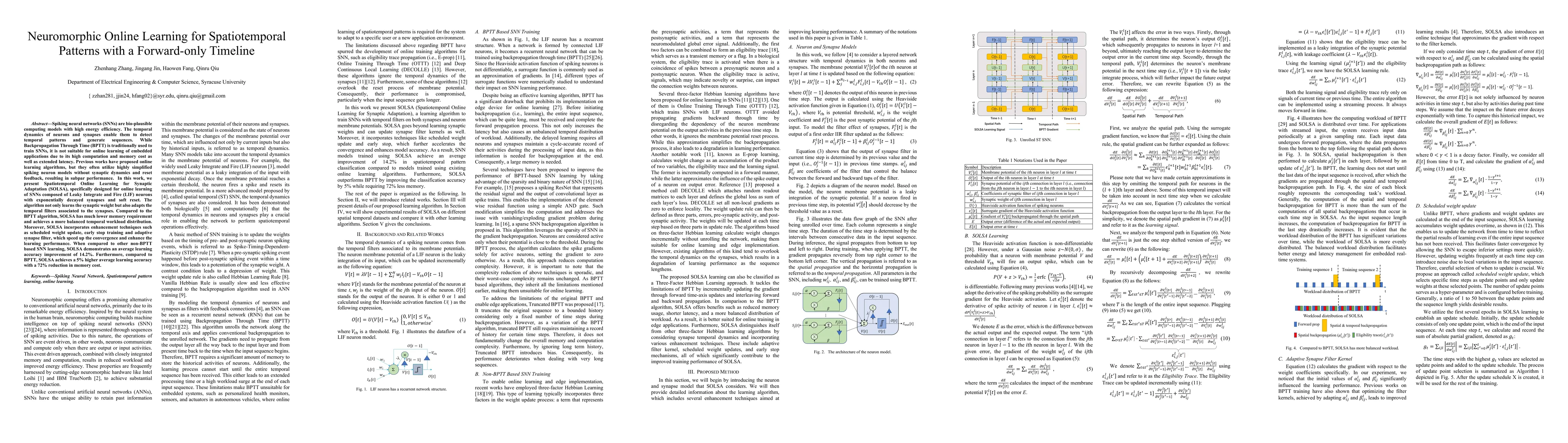 Thumbnail for Neuromorphic Online Learning for Spatiotemporal Patterns with a
  Forward-only Timeline
