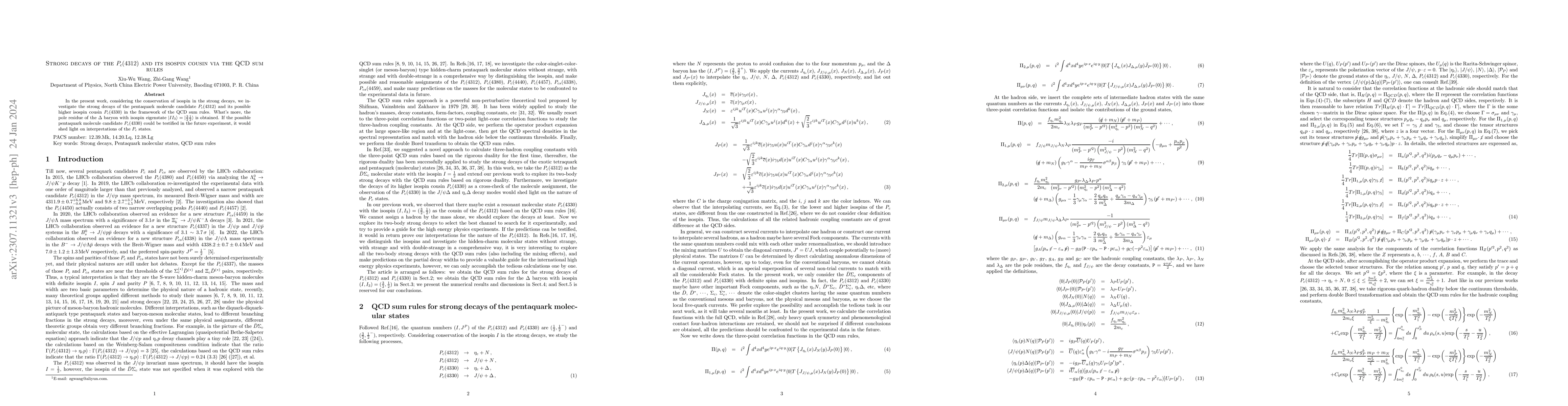 Thumbnail for Strong decays of the $P_c(4312)$ and its isospin cousin via the QCD sum
  rules