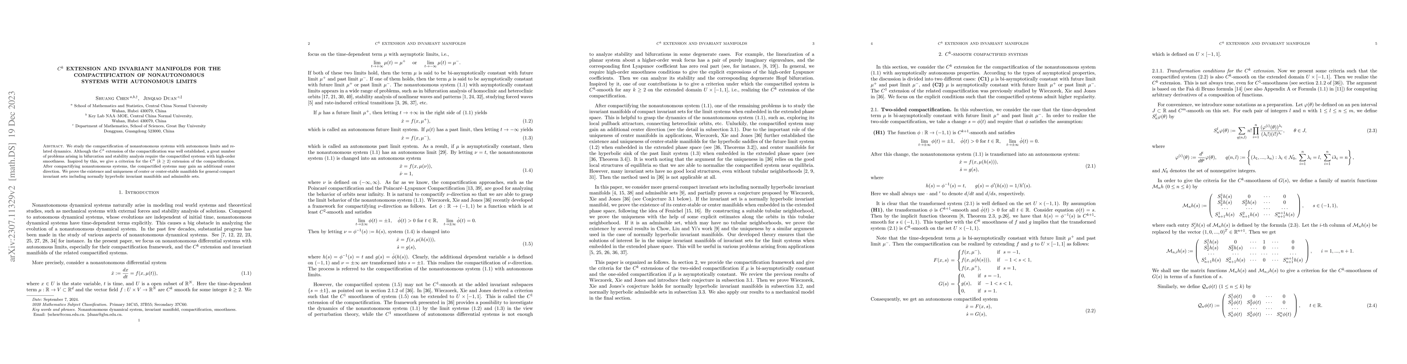 Thumbnail for $C^{k}$ extension and invariant manifolds for the compactification of
  nonautonomous systems with autonomous limits