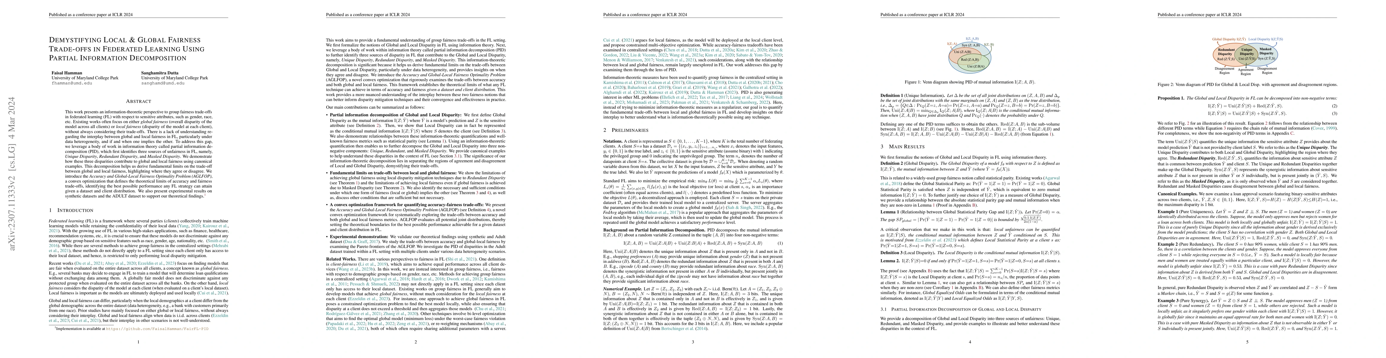 Thumbnail for Demystifying Local and Global Fairness Trade-offs in Federated Learning
  Using Partial Information Decomposition