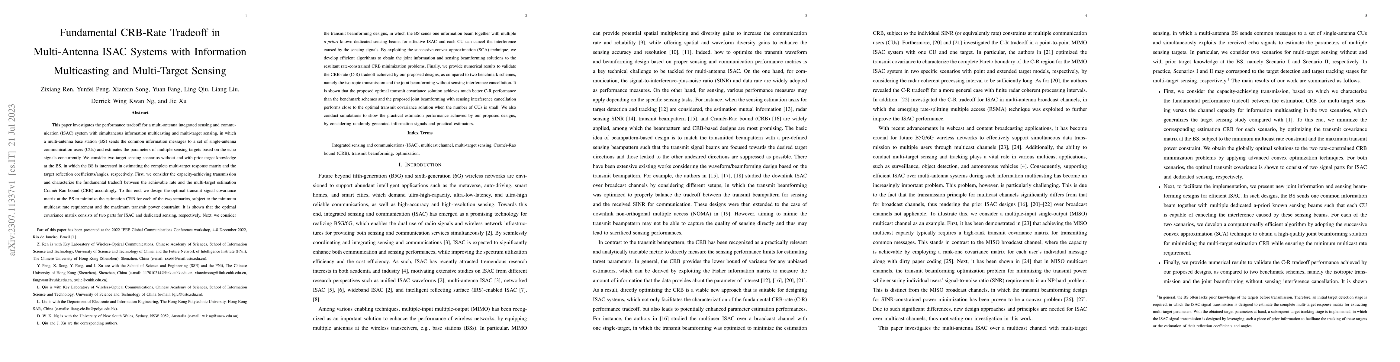 Thumbnail for Fundamental CRB-Rate Tradeoff in Multi-Antenna ISAC Systems with
  Information Multicasting and Multi-Target Sensing