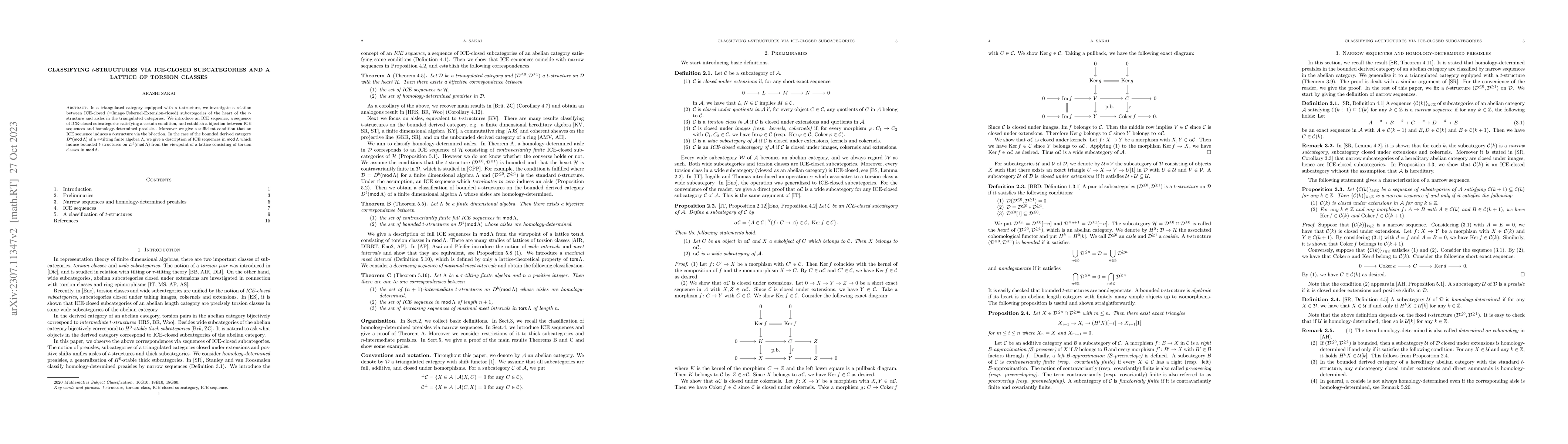 Thumbnail for Classifying $t$-structures via ICE-closed subcategories and a lattice of
  torsion classes