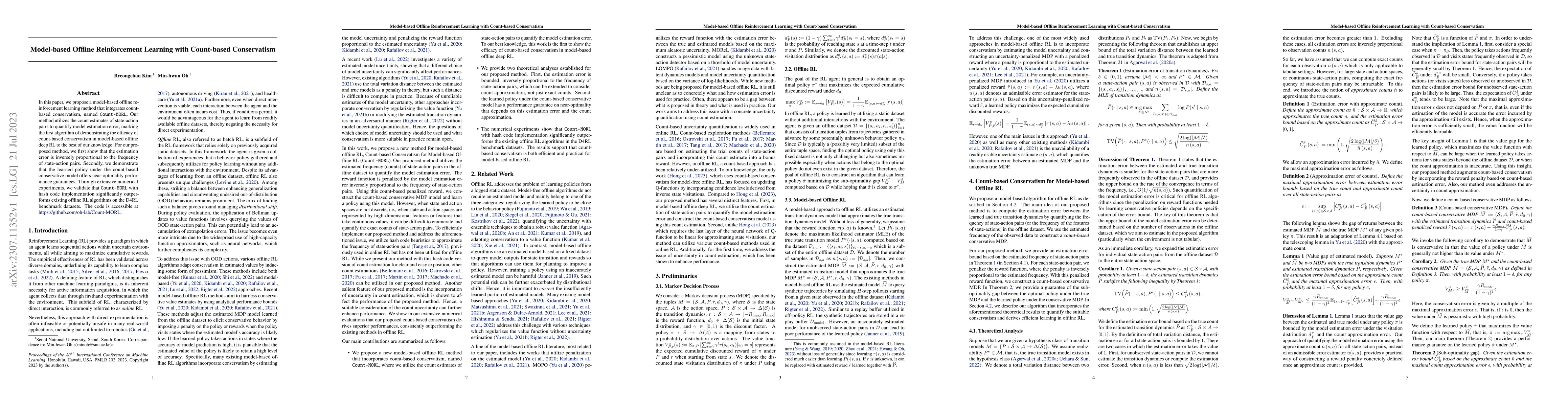 Thumbnail for Model-based Offline Reinforcement Learning with Count-based Conservatism