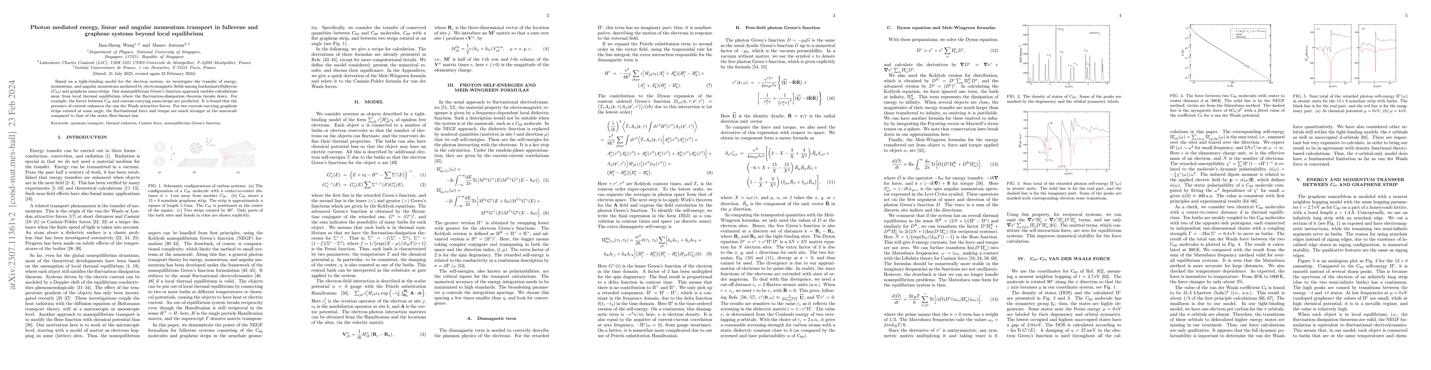 Thumbnail for Photon mediated energy, linear and angular momentum transport in
  fullerene and graphene systems beyond local equilibrium