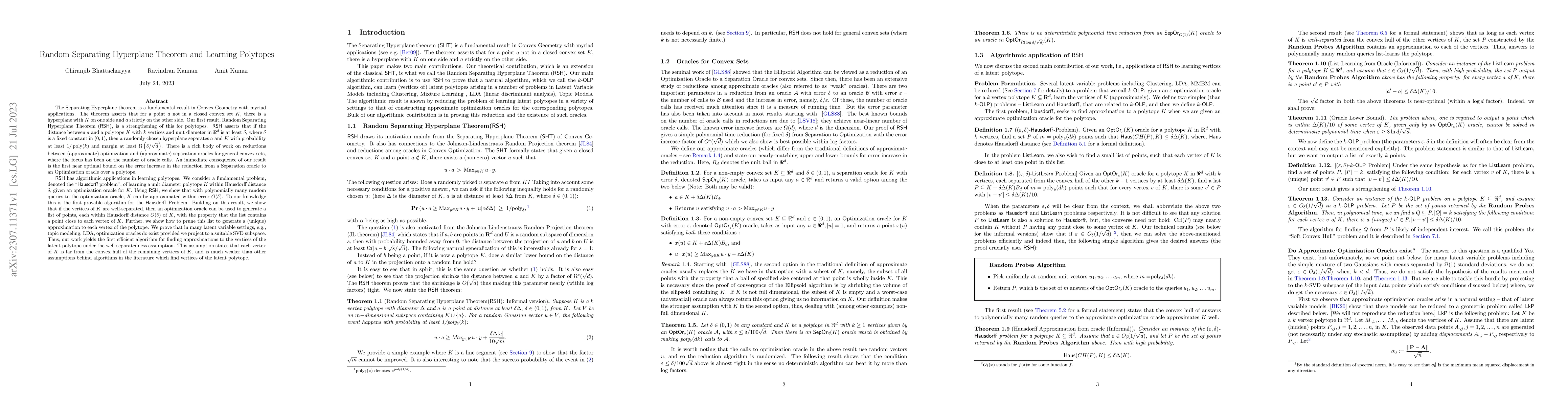 Thumbnail for Random Separating Hyperplane Theorem and Learning Polytopes