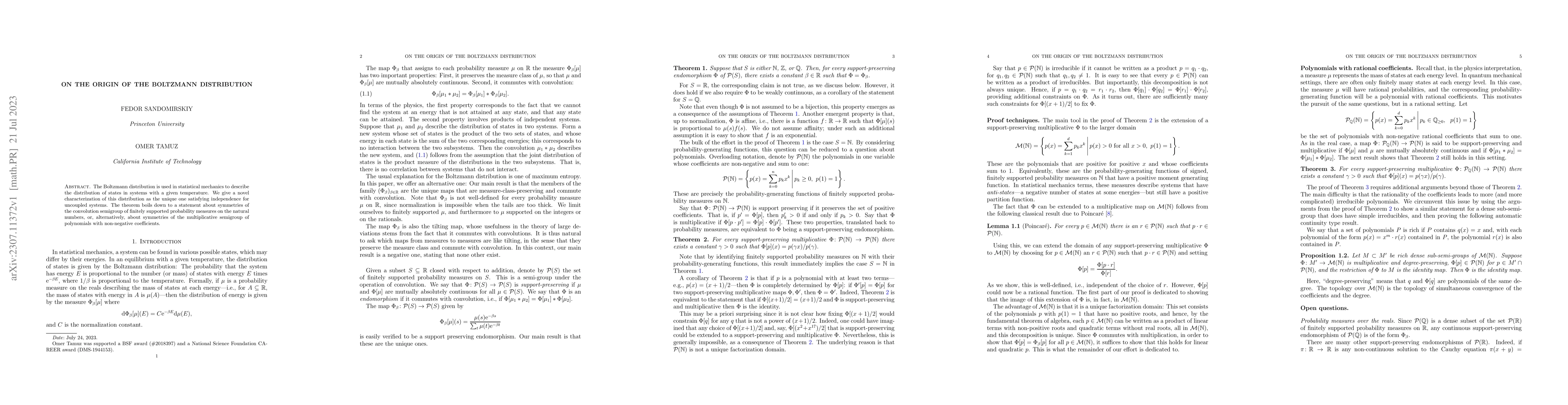 Thumbnail for On the origin of the Boltzmann distribution