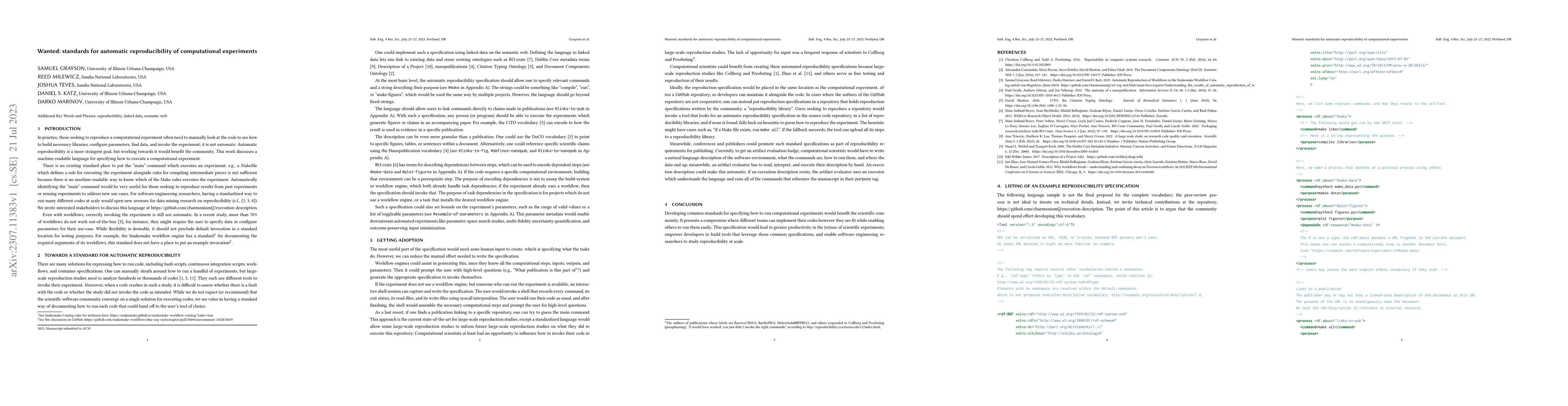 Thumbnail for Wanted: standards for automatic reproducibility of computational
  experiments
