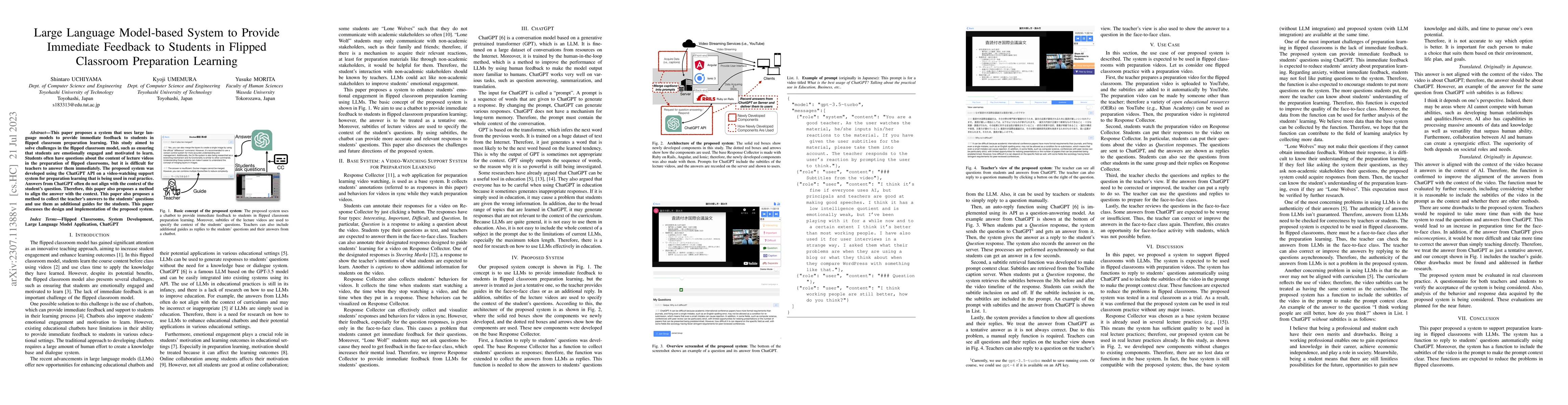 Thumbnail for Large Language Model-based System to Provide Immediate Feedback to
  Students in Flipped Classroom Preparation Learning