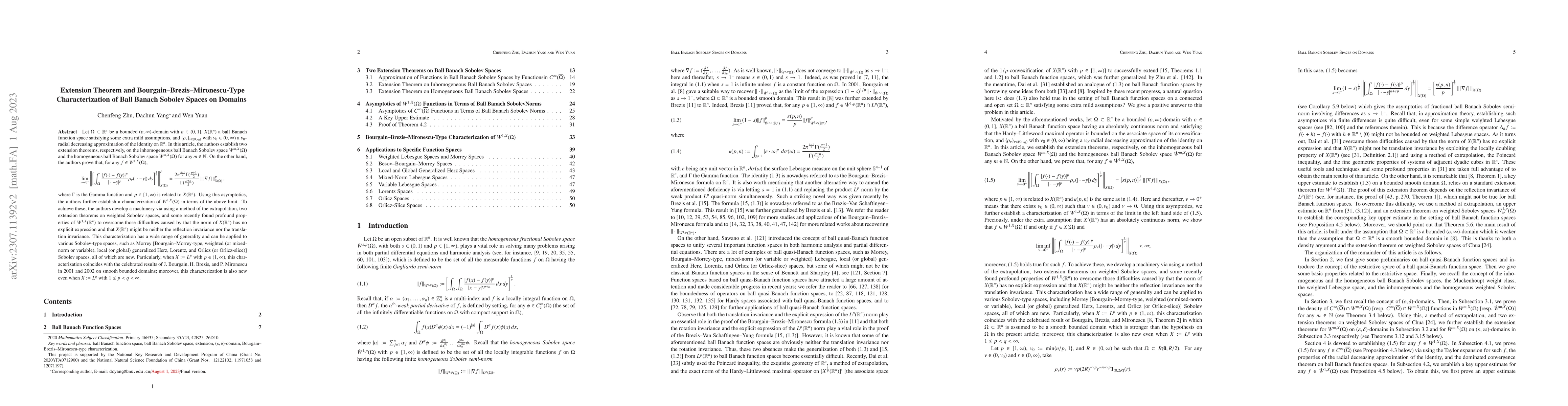 Thumbnail for Extension Theorem and Bourgain--Brezis--Mironescu-Type Characterization
  of Ball Banach Sobolev Spaces on Domains