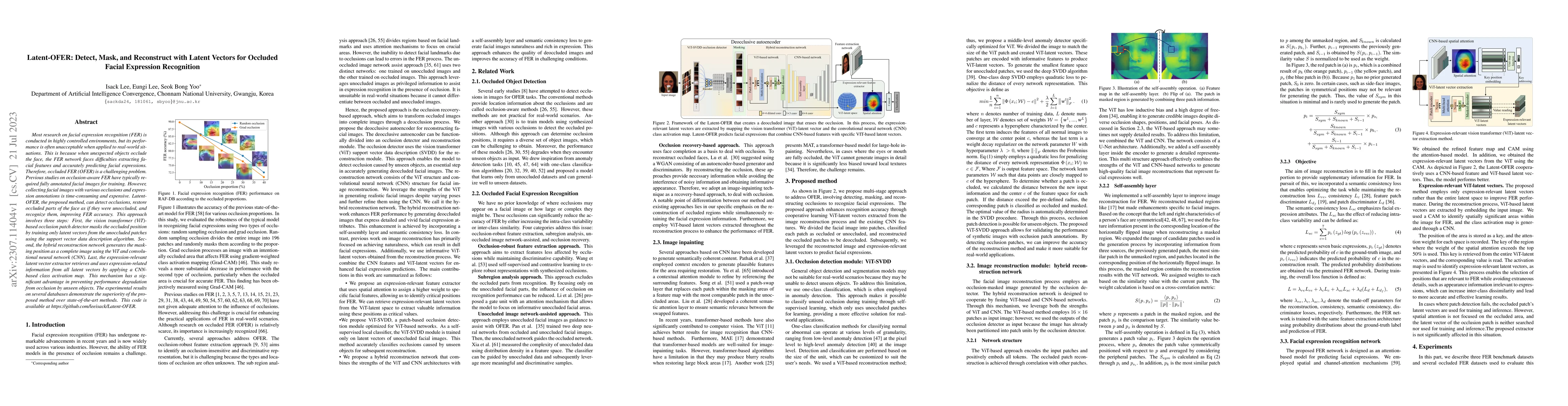 Thumbnail for Latent-OFER: Detect, Mask, and Reconstruct with Latent Vectors for
  Occluded Facial Expression Recognition
