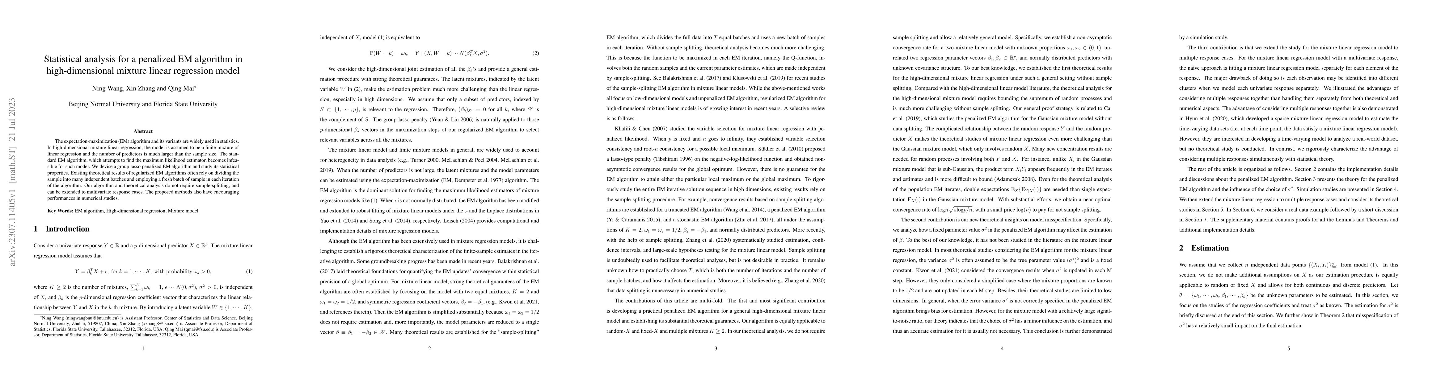 Thumbnail for Statistical analysis for a penalized EM algorithm in high-dimensional
  mixture linear regression model