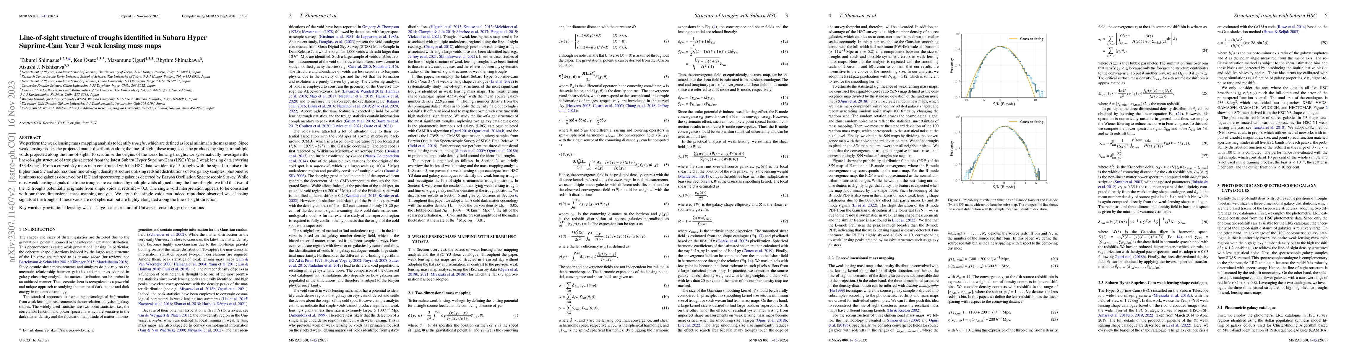 Thumbnail for Line-of-sight structure of troughs identified in Subaru Hyper
  Suprime-Cam Year 3 weak lensing mass maps