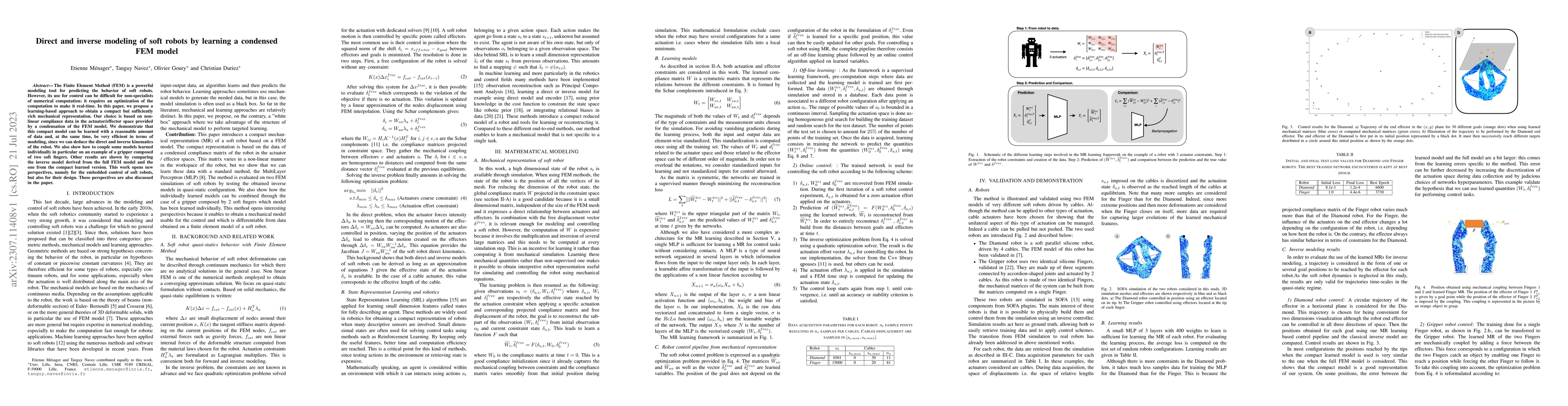 Thumbnail for Direct and inverse modeling of soft robots by learning a condensed FEM
  model