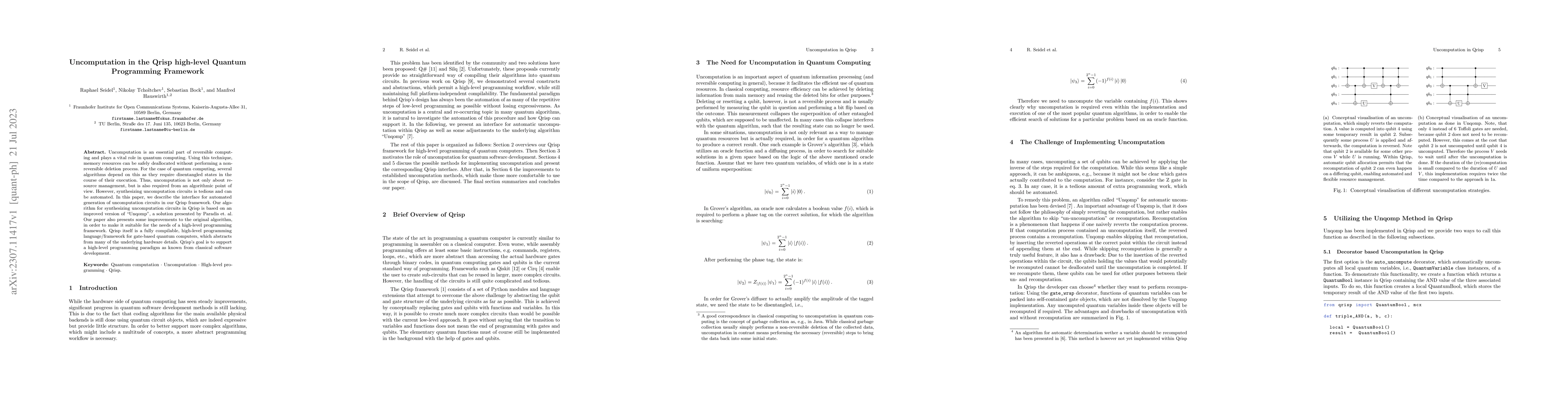 Thumbnail for Uncomputation in the Qrisp high-level Quantum Programming Framework
