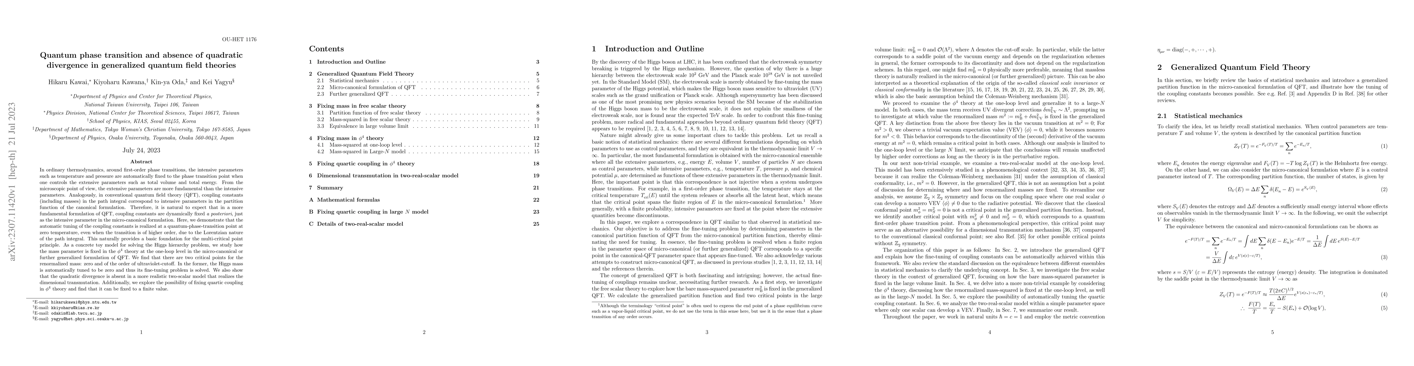 Thumbnail for Quantum phase transition and absence of quadratic divergence in
  generalized quantum field theories