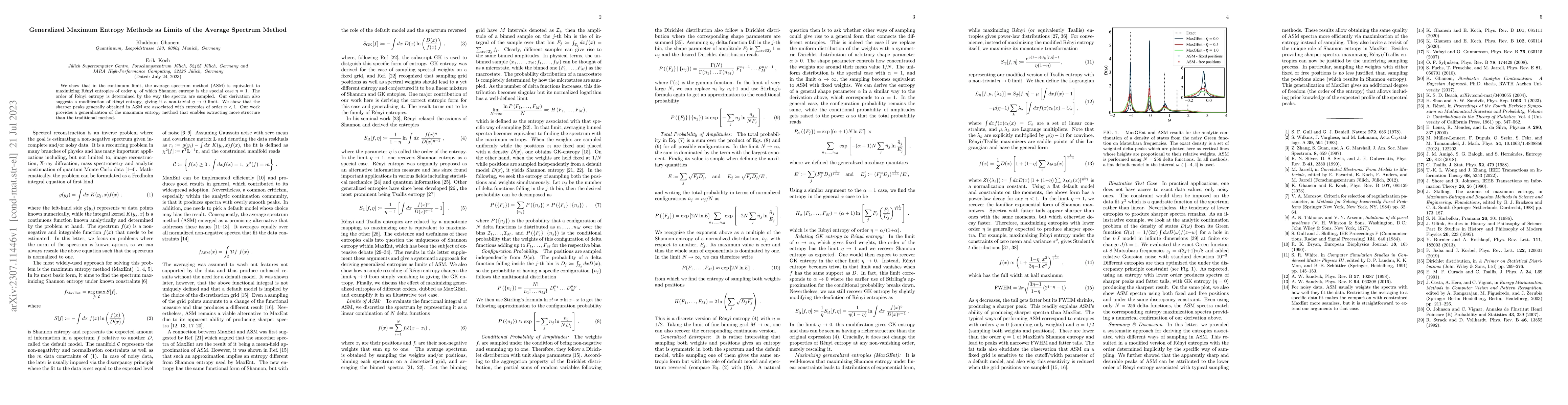 Thumbnail for Generalized Maximum Entropy Methods as Limits of the Average Spectrum
  Method